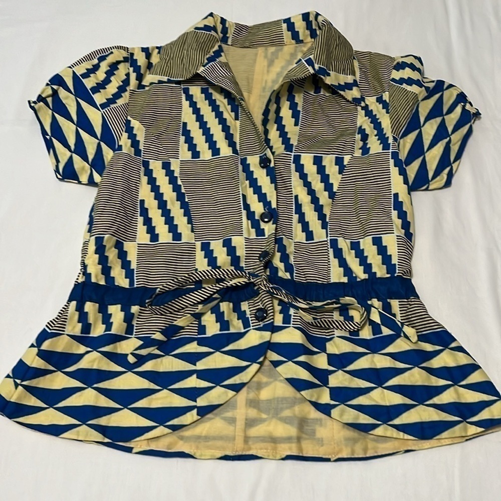 Cool and Funky Handmade Button Down Blouse with Drawstring/Tie Waist